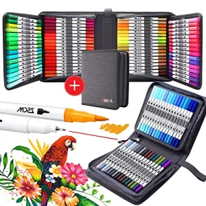 100 Colors Duo Tip Brush Markers Pens, ZSCM Colored Pens Watercolor Art Markers Fineliner Calligraphy Pens, for Adults Coloring Books, Christmas