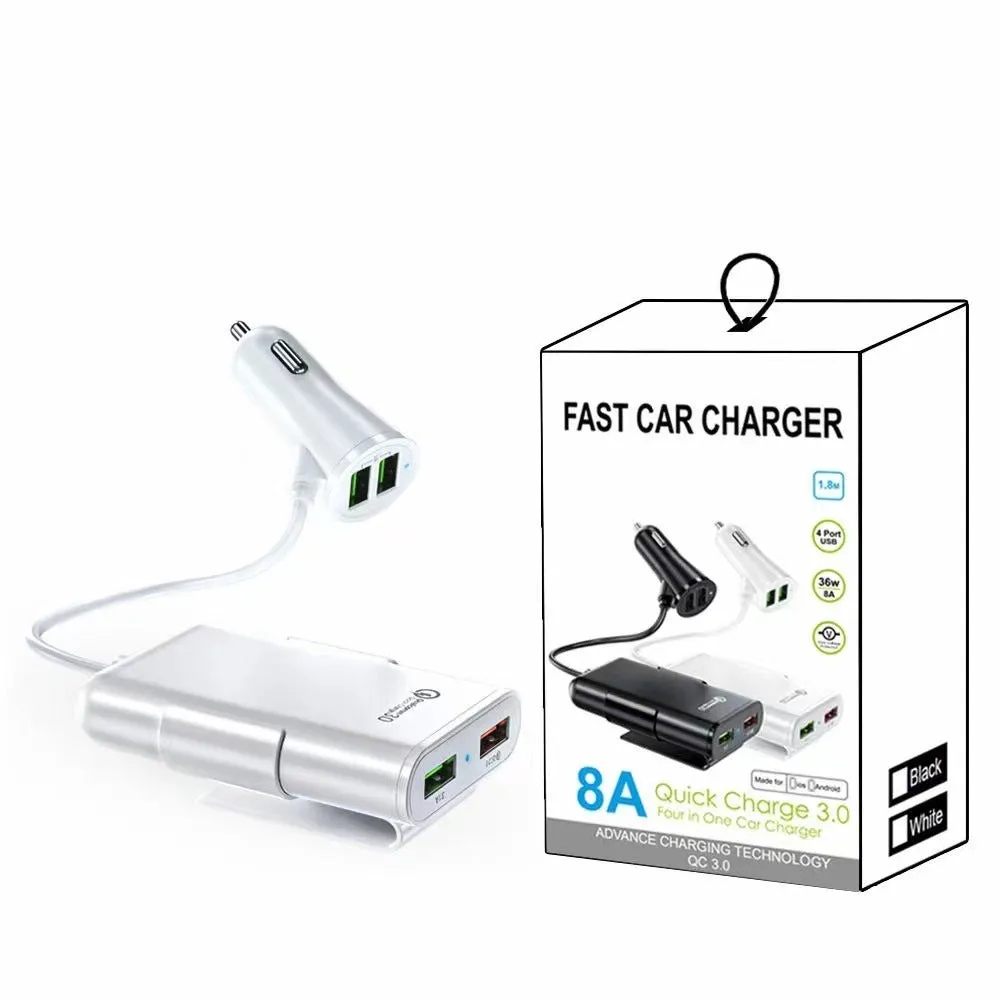 40w 8a Qc3.0 Fast Car Charger 1 To 4 Front Rear Seat Quick