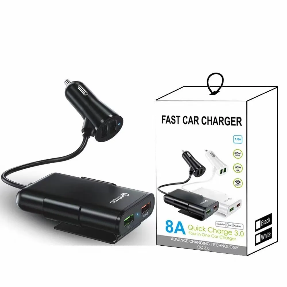 40w 8a Qc3.0 Fast Car Charger 1 To 4 Front Rear Seat Quick