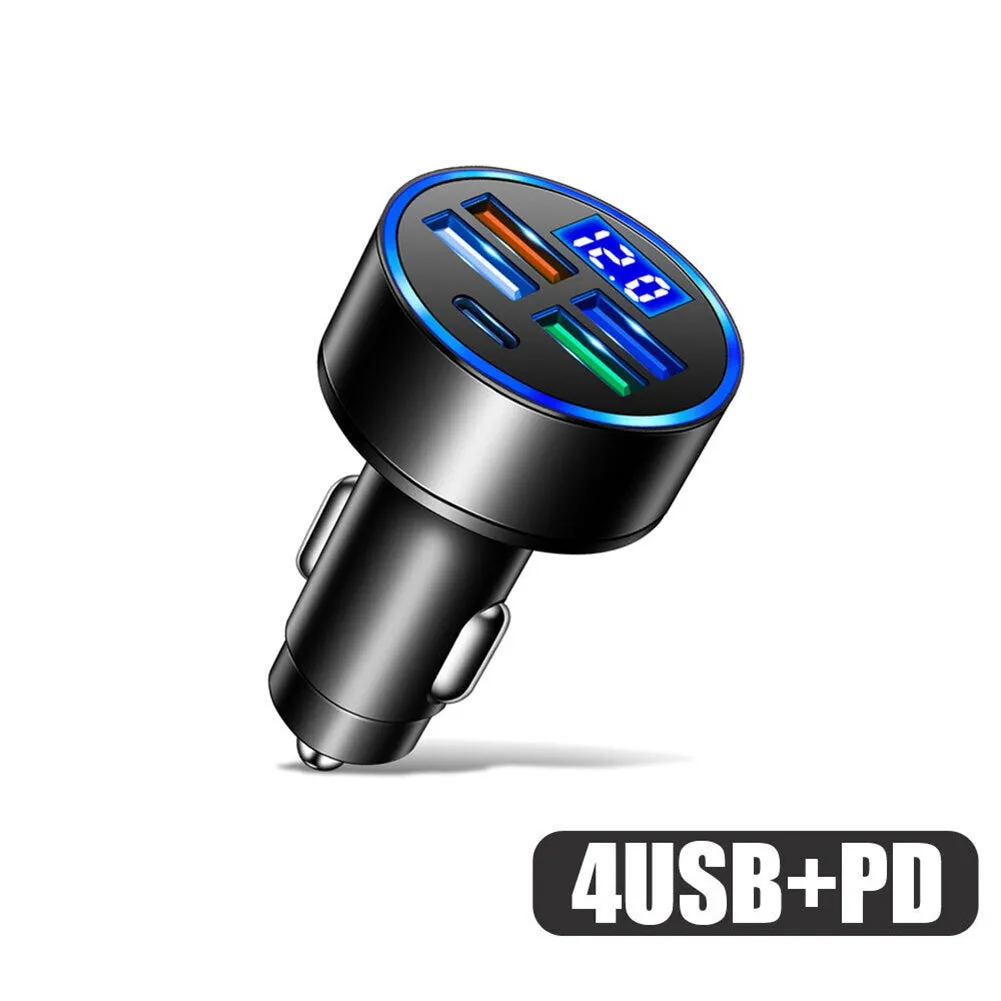 5-in-1 Charger 4 USB Port Type-c Fast Car Charger Led Digital