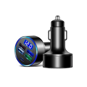 5-in-1 Charger 4 USB Port Type-c Fast Car Charger Led Digital