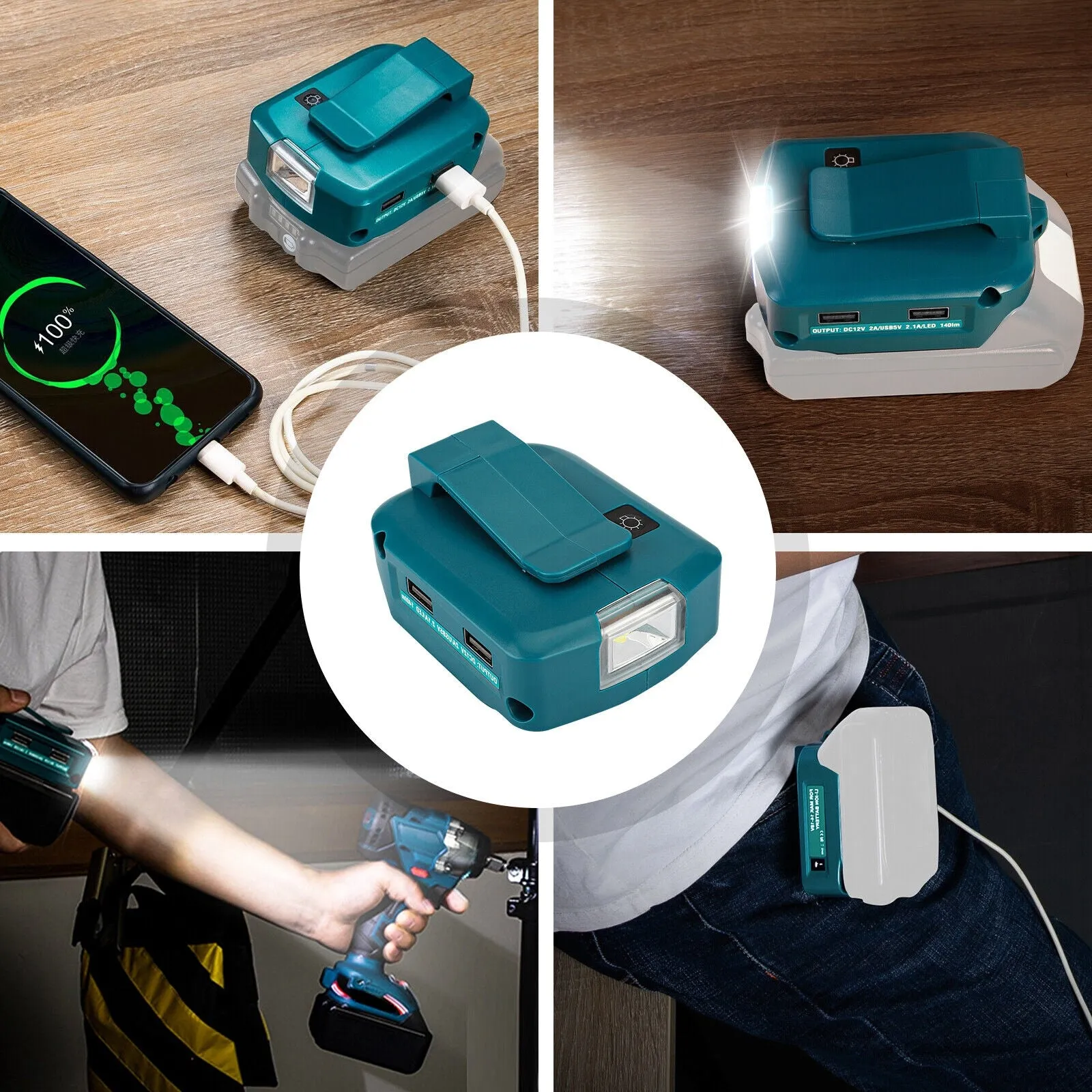Dual Usb Power Source Charger Li-ion Battery Adapter With Led