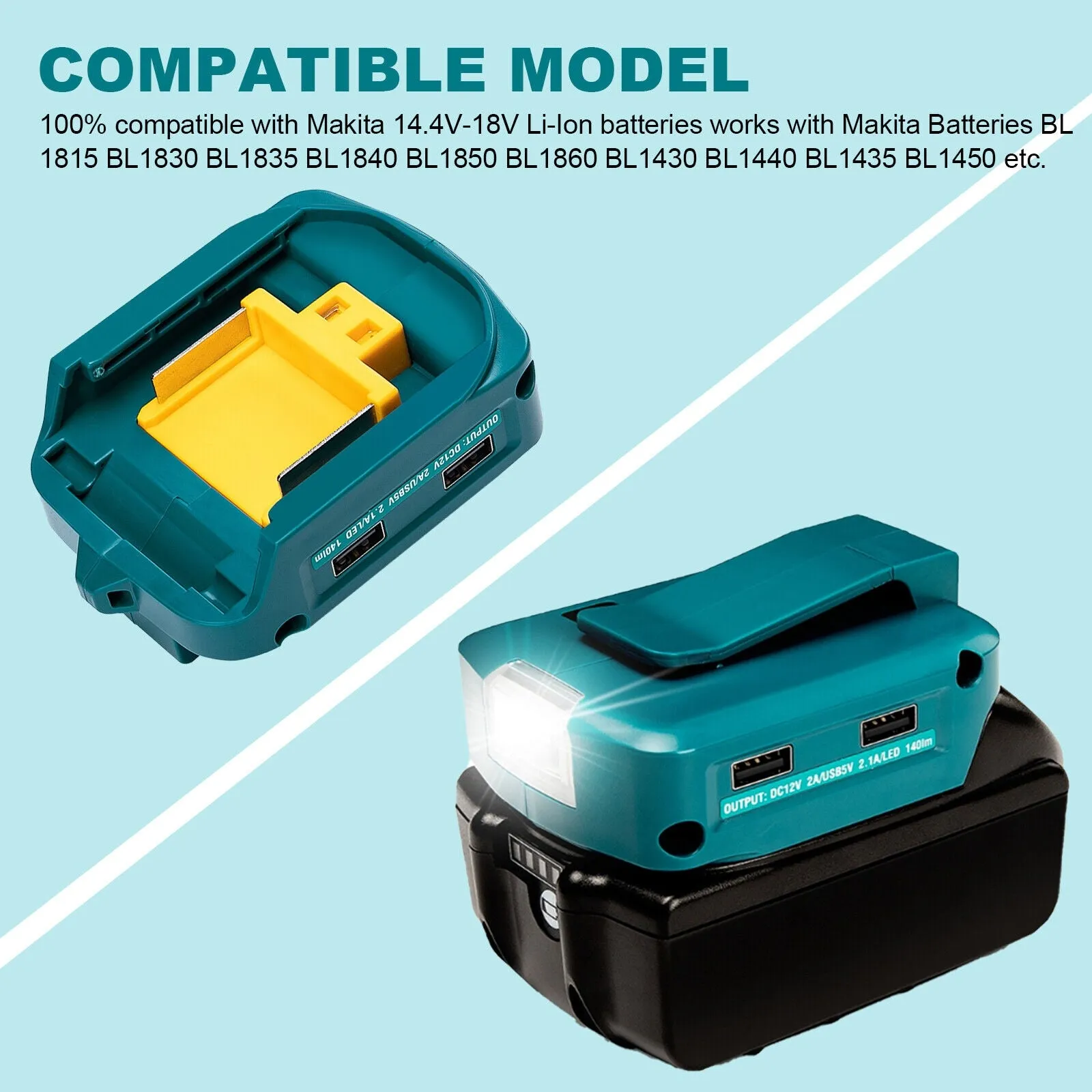 Dual Usb Power Source Charger Li-ion Battery Adapter With Led