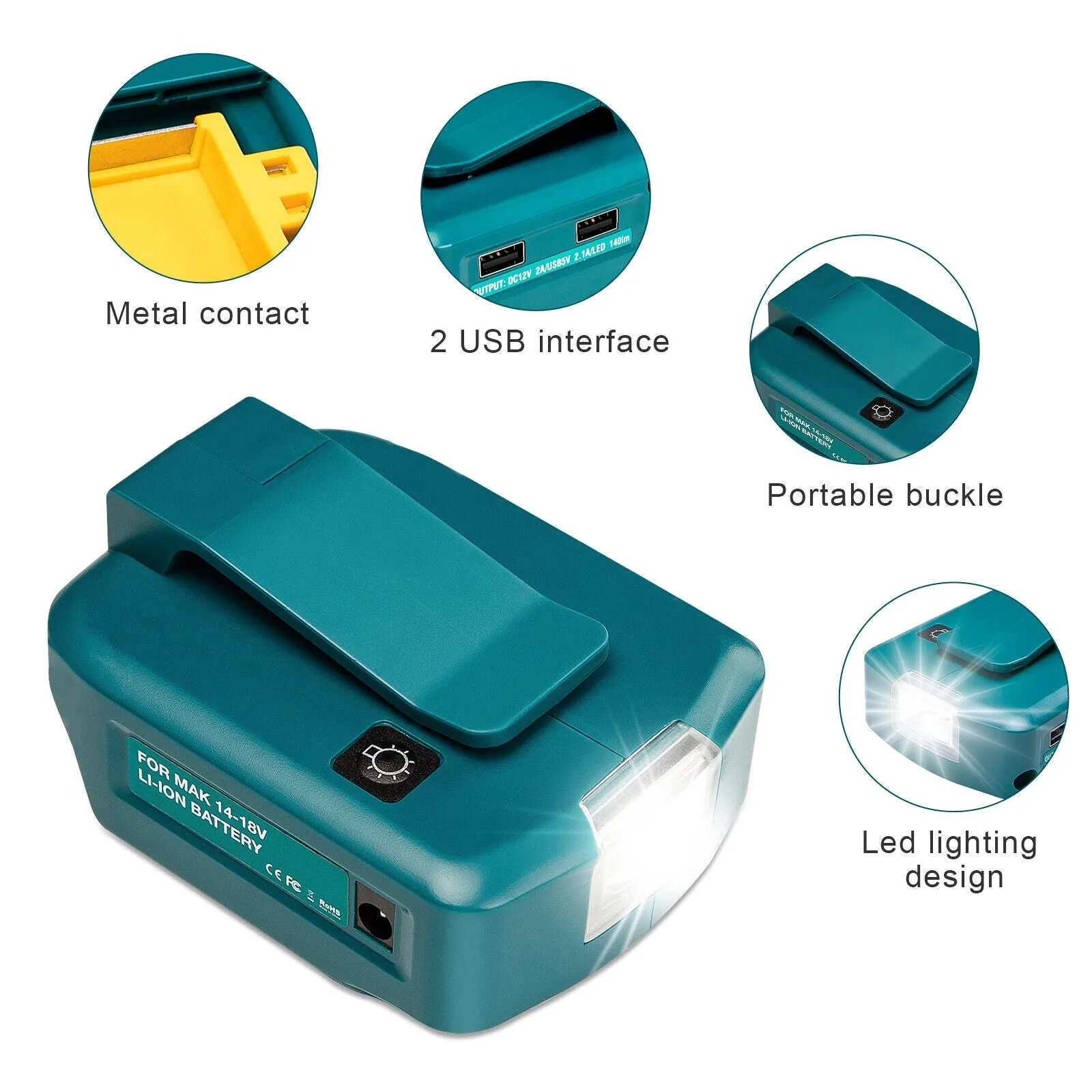 Dual Usb Power Source Charger Li-ion Battery Adapter With Led