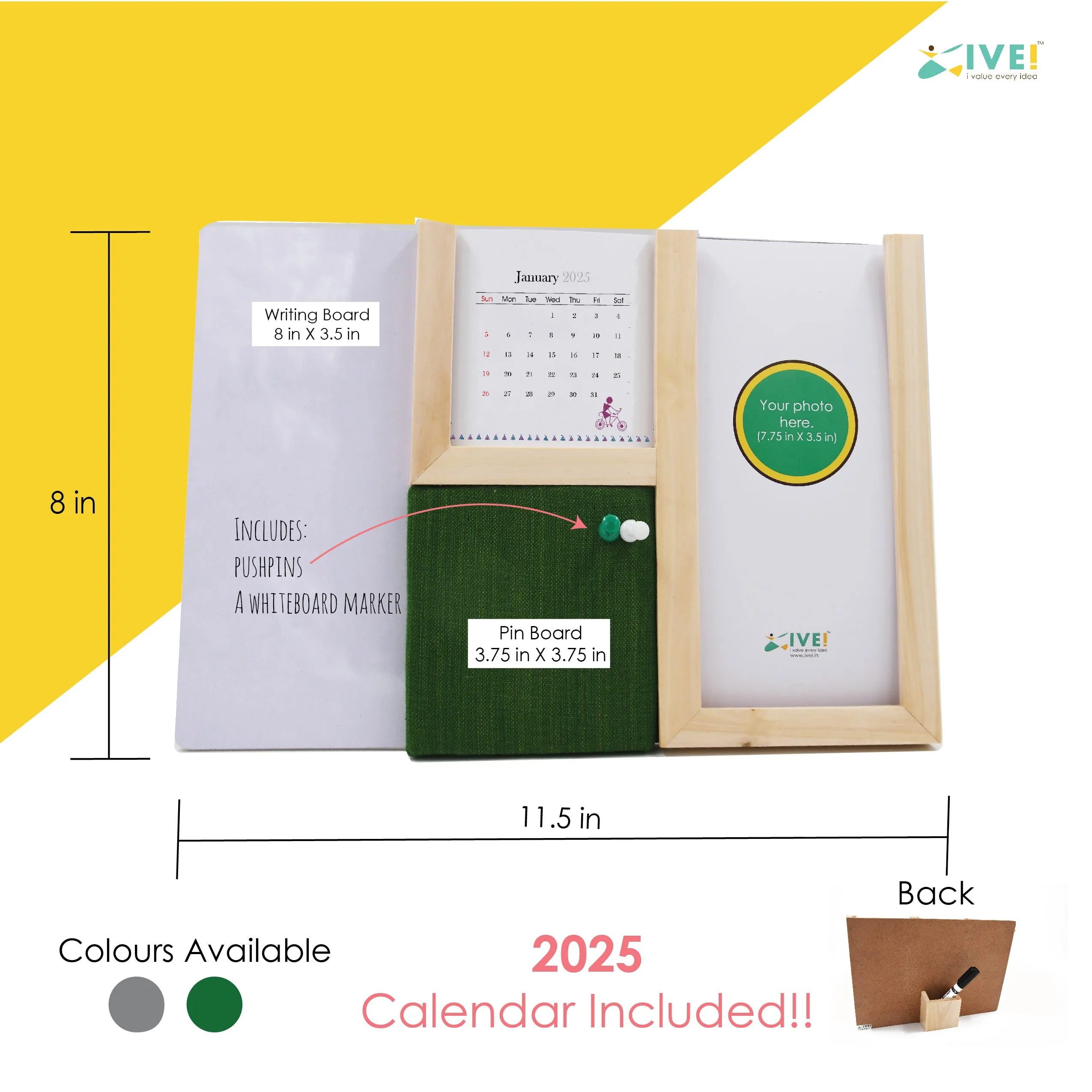 IVEI Super Desk Organizer with Calendar, Whiteboard, Pin Board, Photoframe & Penstand