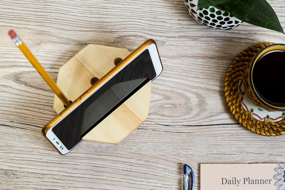 IVEI Wooden Hexagon Mobile Holder With Groove
