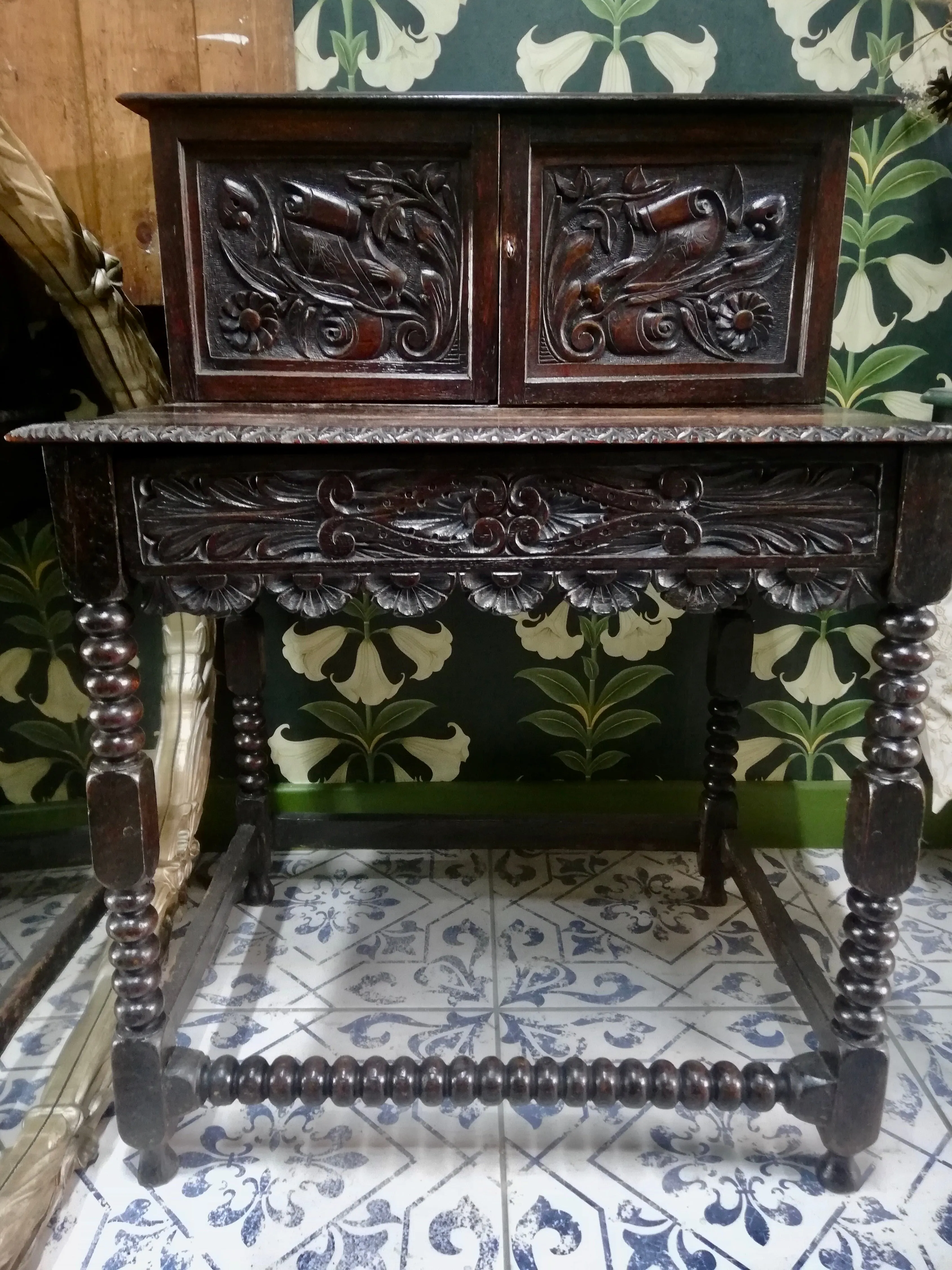 Jacobean Green Man antique Oak Writing desk