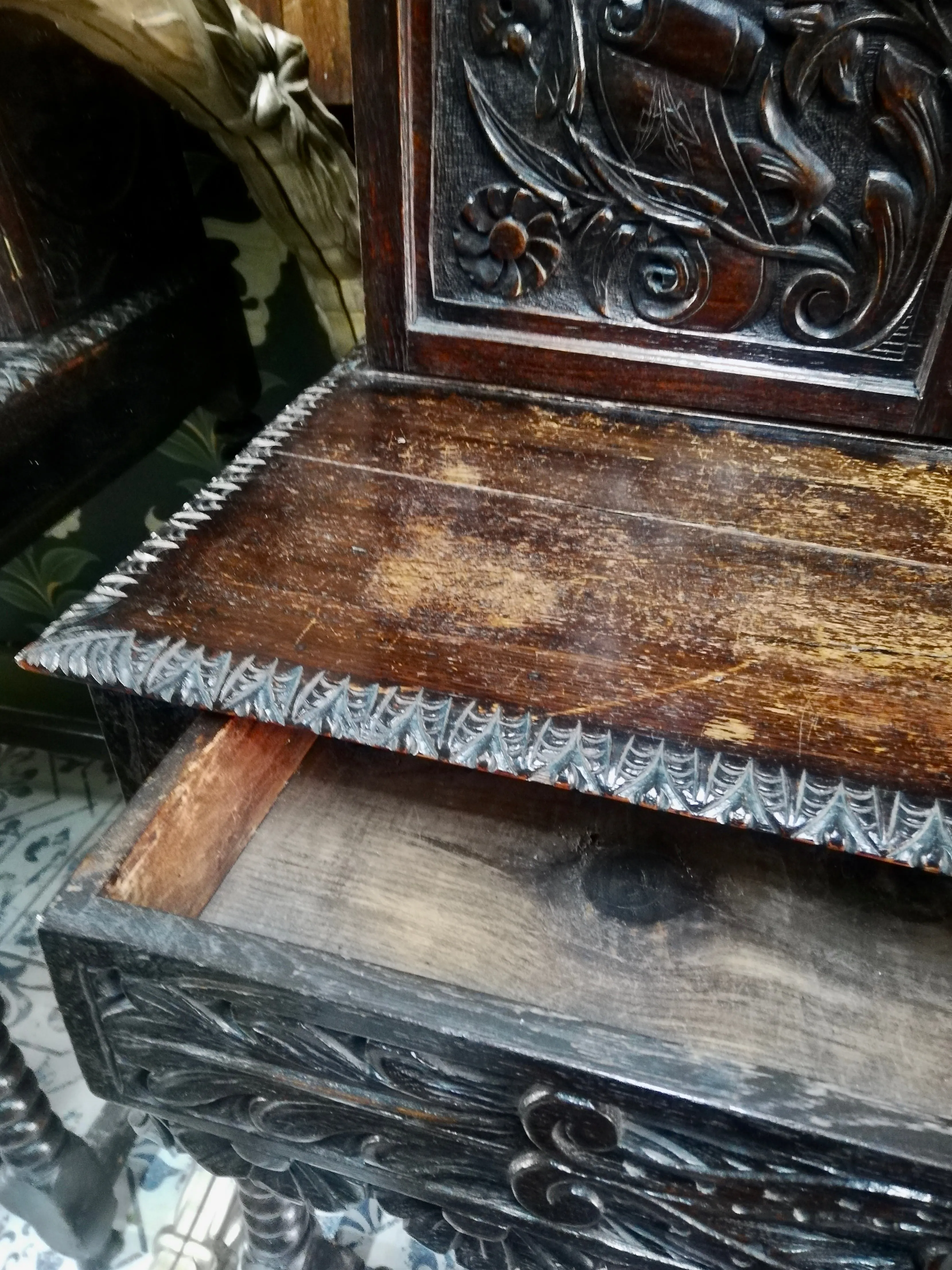 Jacobean Green Man antique Oak Writing desk