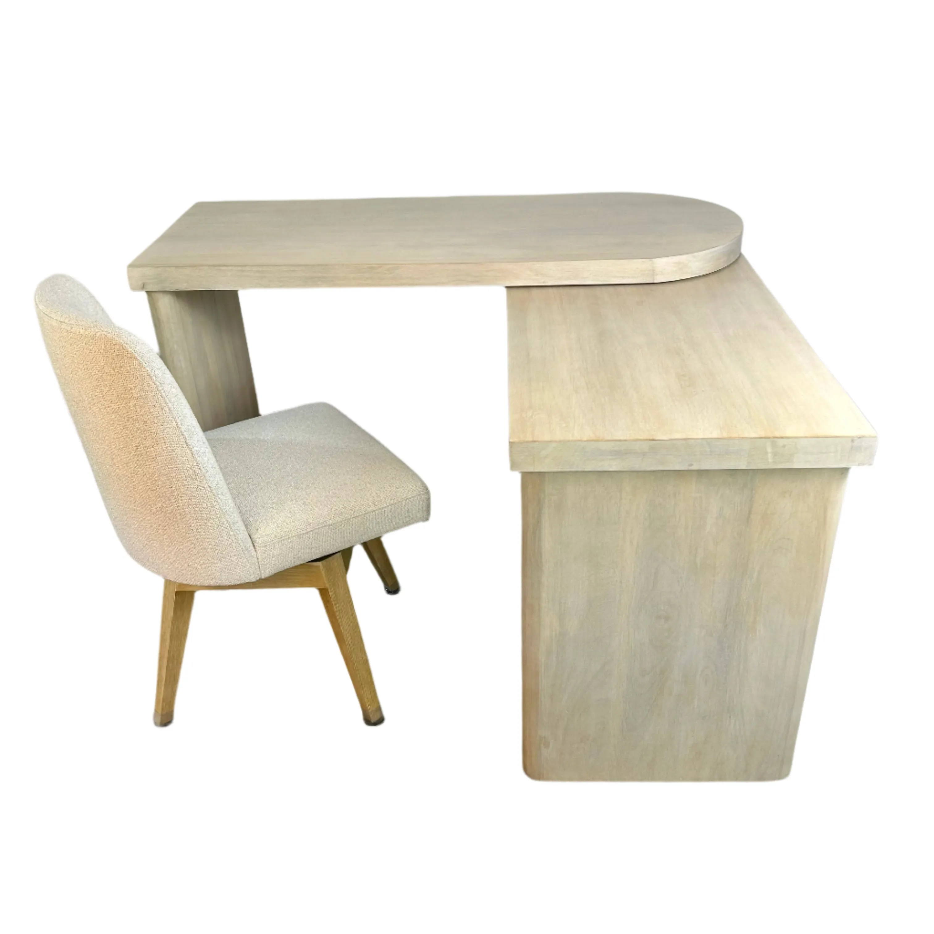 Pottery Barn Contemporary L Shape Desk, Ivory Tone, Swivel Chair, Set of Two