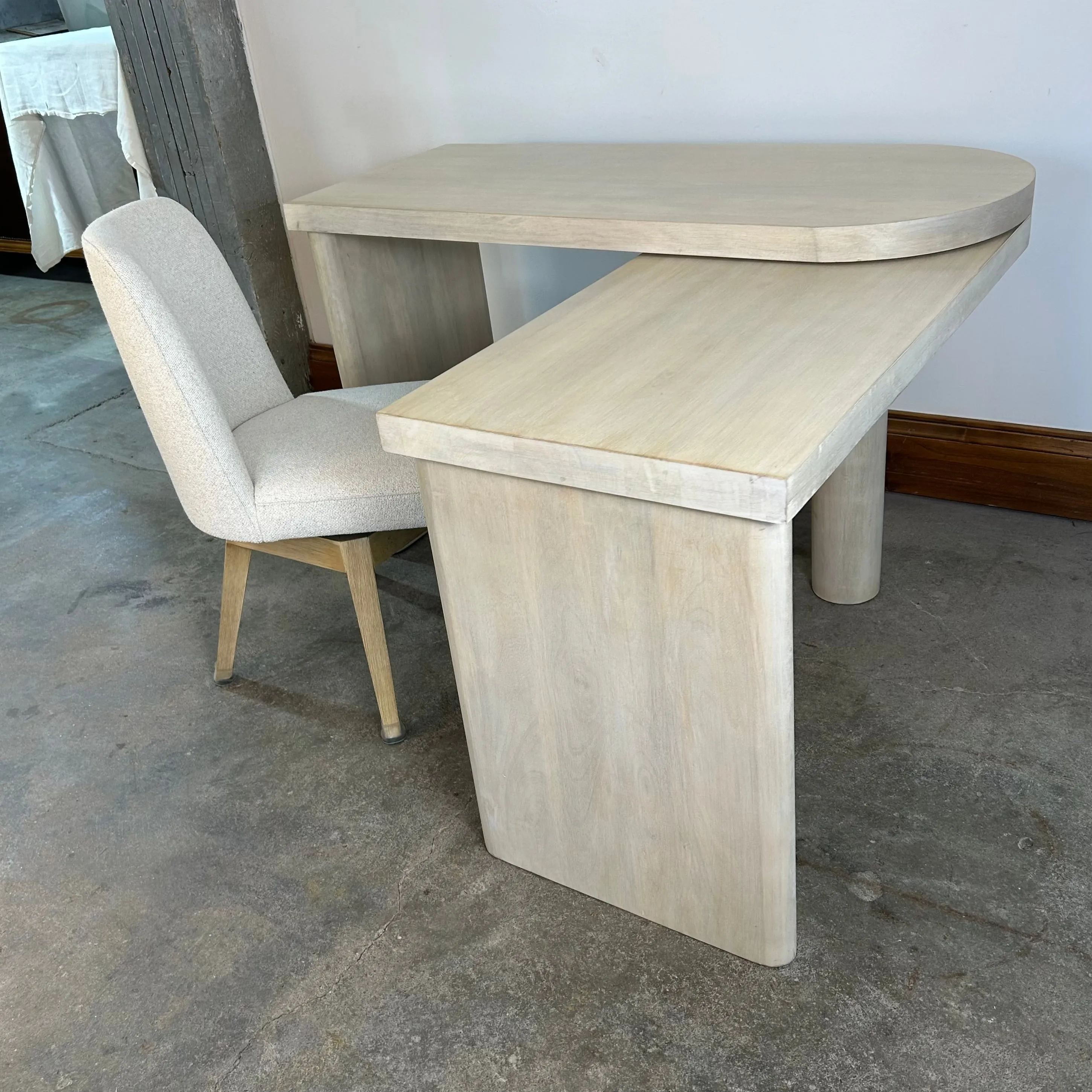 Pottery Barn Contemporary L Shape Desk, Ivory Tone, Swivel Chair, Set of Two
