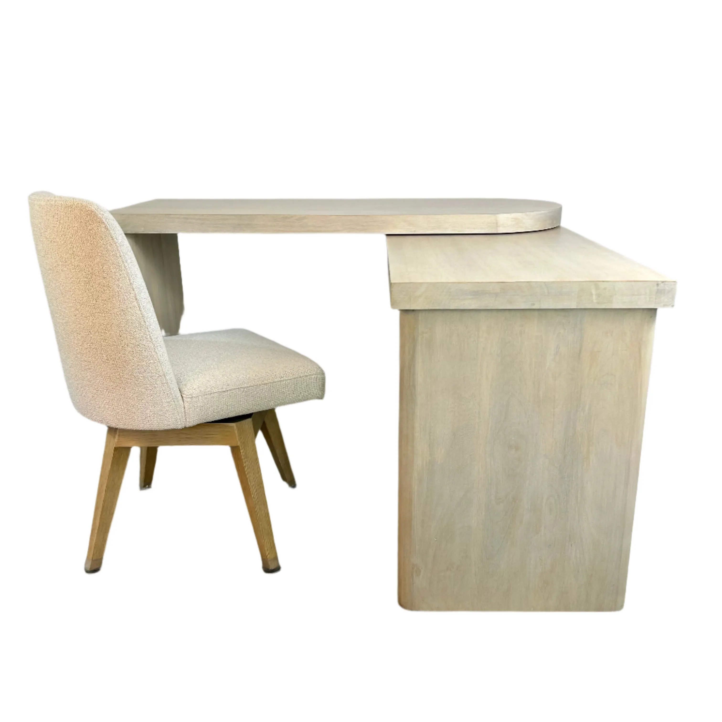 Pottery Barn Contemporary L Shape Desk, Ivory Tone, Swivel Chair, Set of Two