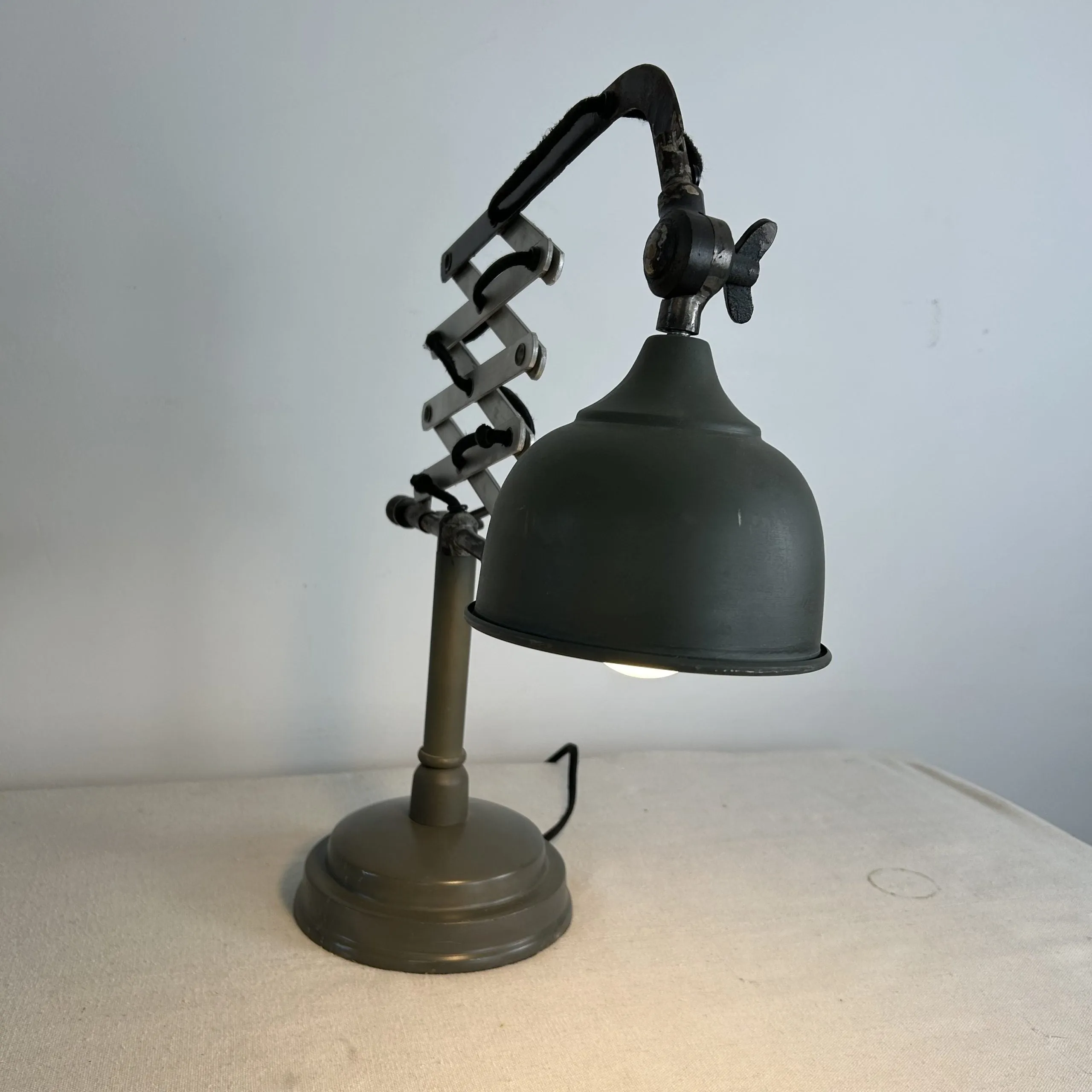 Scissor Base Industrial Desk Lamp, Accordion Style