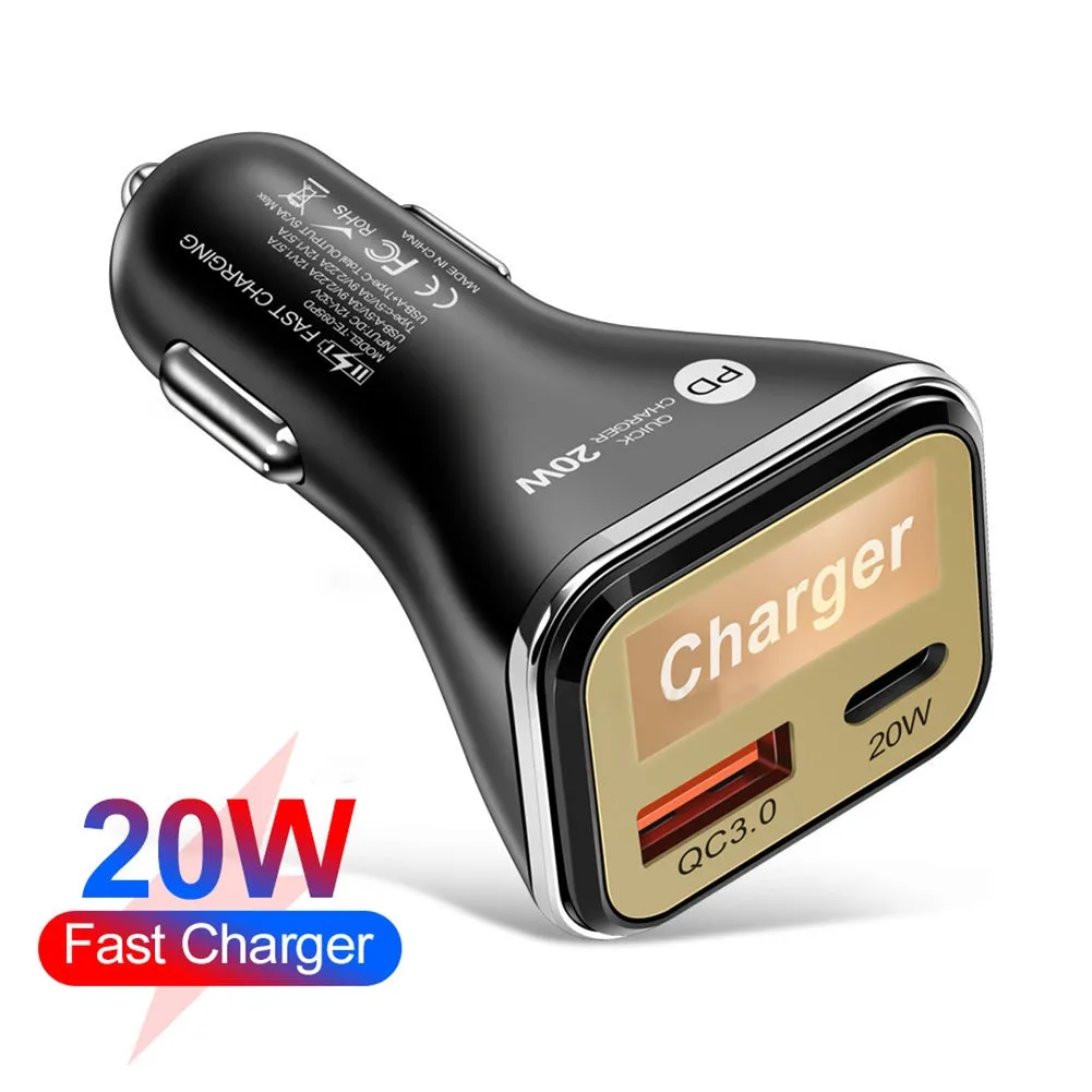 USB C Car Charger Adapter Dual Port QC3.0 PD20W Fast Charging