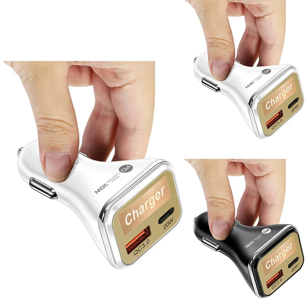 USB C Car Charger Adapter Dual Port QC3.0 PD20W Fast Charging