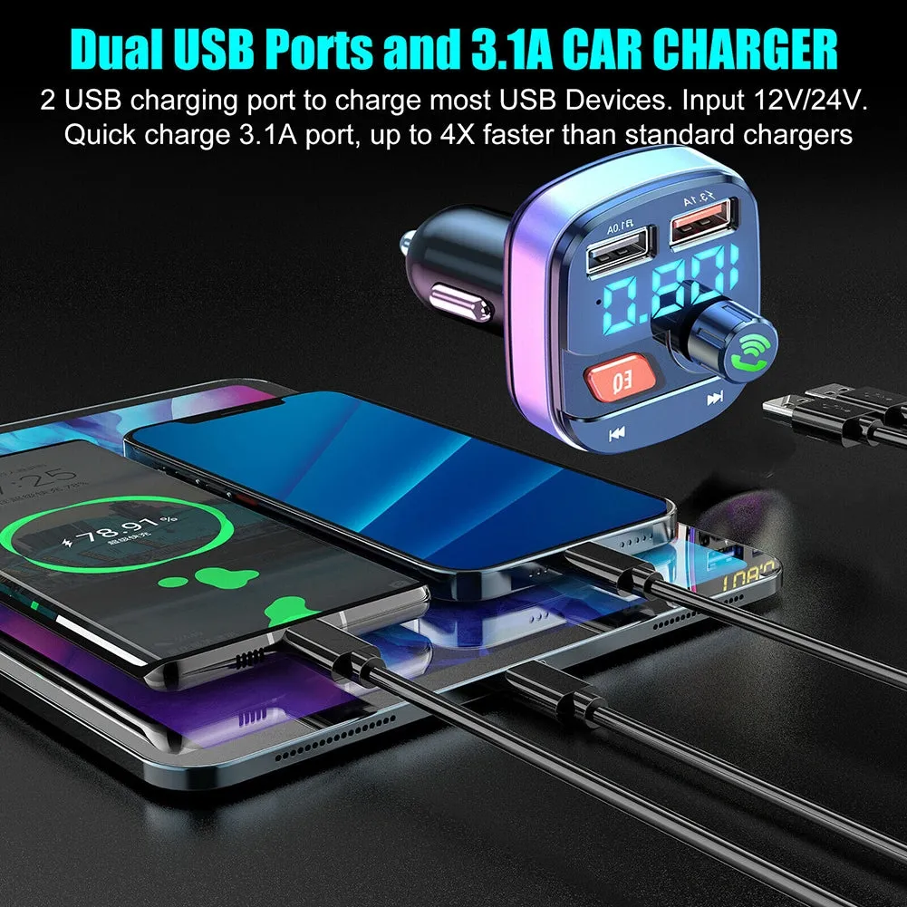 Wireless Fm Transmitter Dual USB Chargers Hands-free Radio