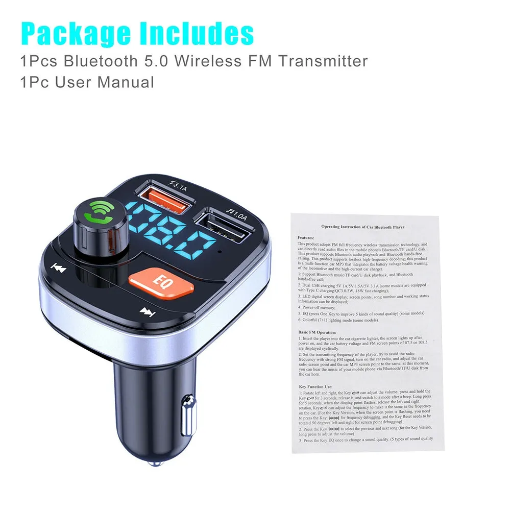Wireless Fm Transmitter Dual USB Chargers Hands-free Radio