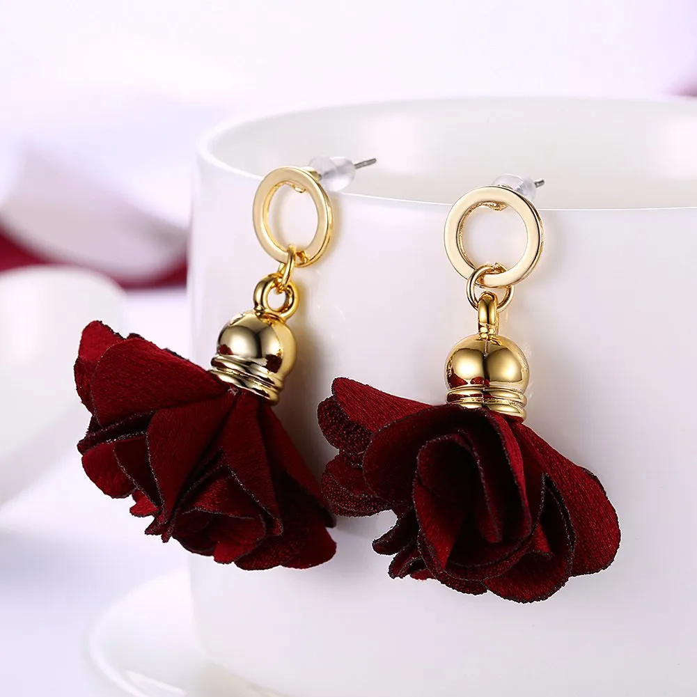 Yellow Chimes Fancy Rose Earrings for Girls and Women (Red-Peach)